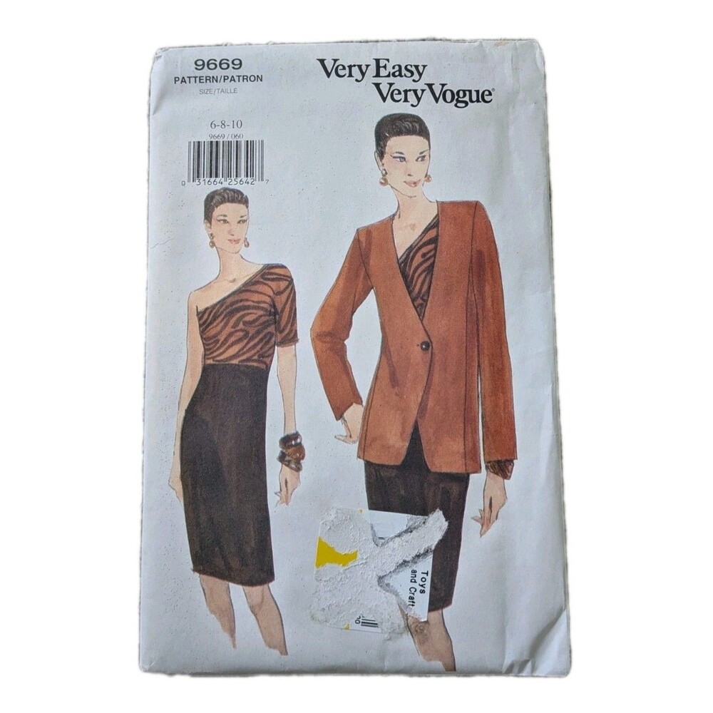 Vintage 90s Very Easy Very Vogue 9669 Patterns Jacket & Dress Womens Size 6-8-10